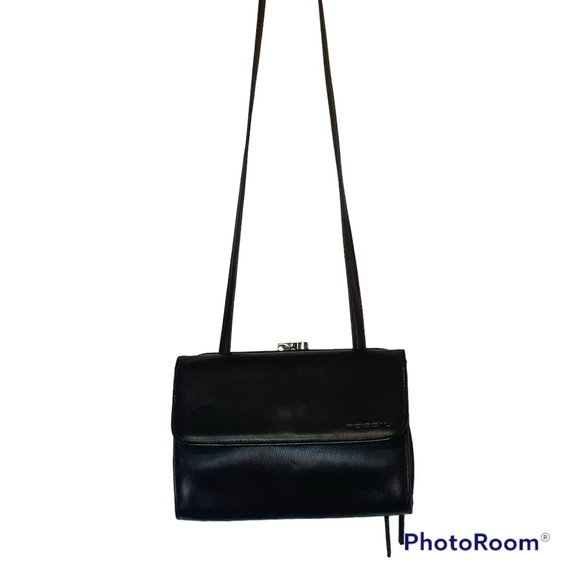 Fossil Handbags - Vintage Fossil Leather Crossbody Zip Card Organizer Wallet/Purse Deep Brown